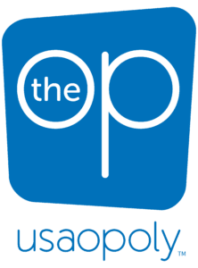 The OP USA poly logo in blue color