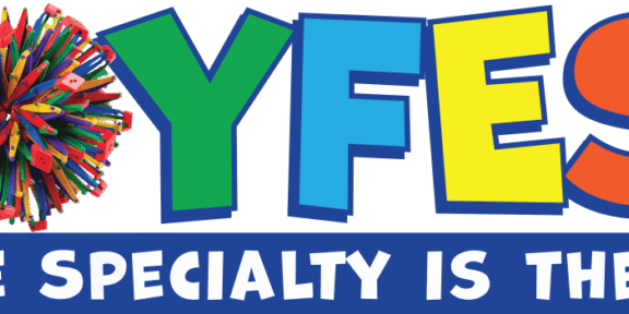 A colorful banner of toyfest with no background